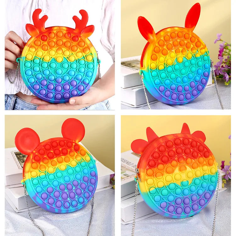 Children's Rainbow Coin Purse Hand Pressure Bubble Silicone Bag Toy