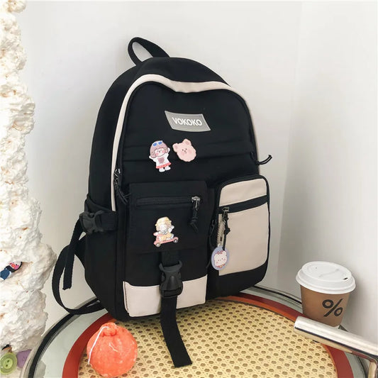 Teenage Girls Schoolbag Candy Patchwork Backpack Women Student Bag