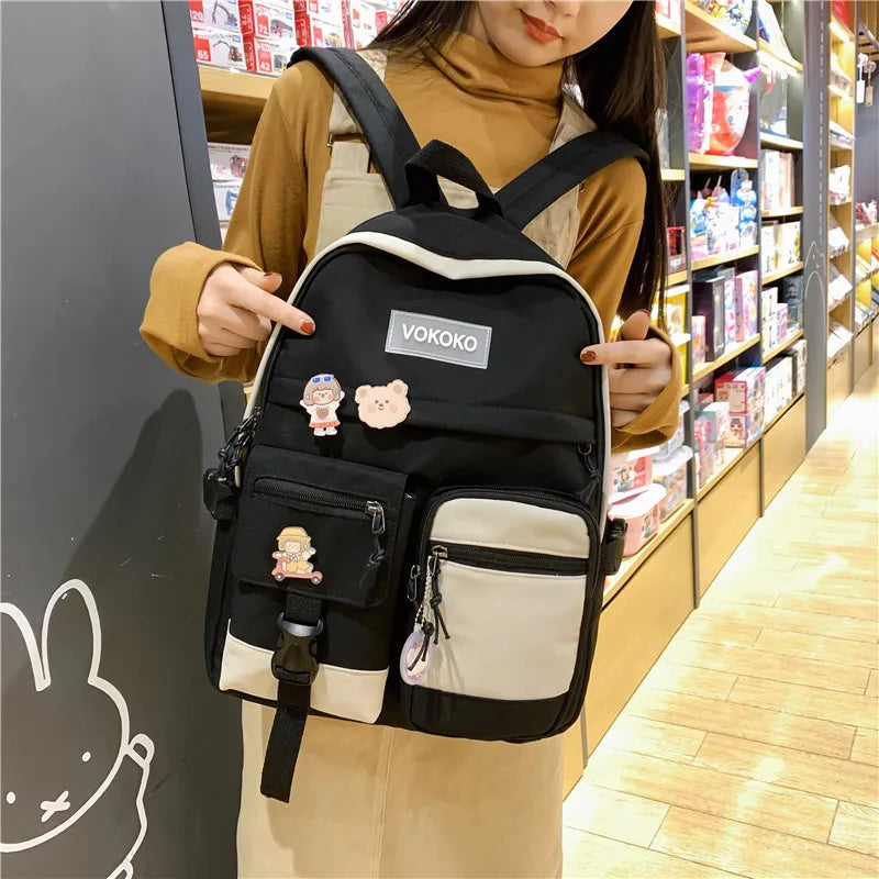 Teenage Girls Schoolbag Candy Patchwork Backpack Women Student Bag