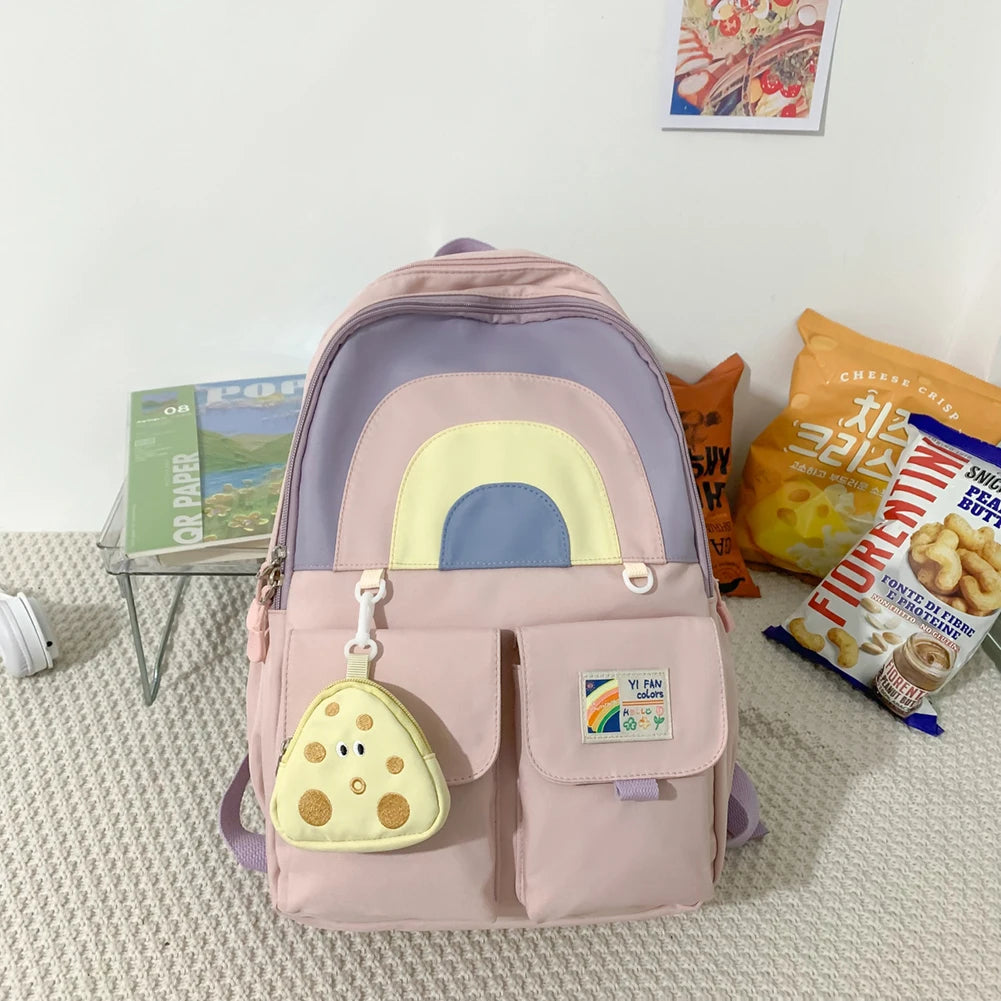 Student Bookbag School Backpack with Pendant Large Capacity Soft Multi-pockets