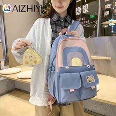 Student Bookbag School Backpack with Pendant Large Capacity Soft Multi-pockets