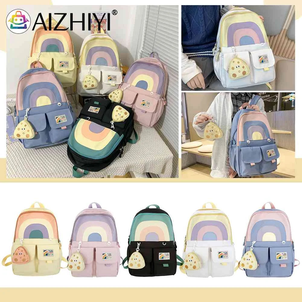 Student Bookbag School Backpack with Pendant Large Capacity Soft Multi-pockets
