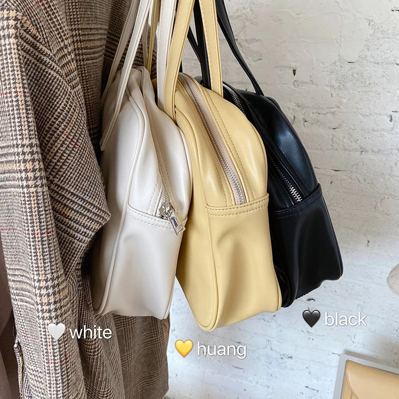 College Style Shoulder Bag for Women Large Capacity Retro PU Leather