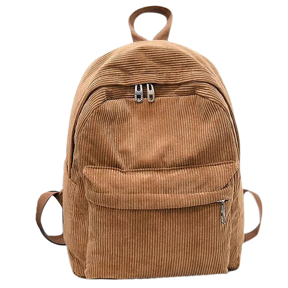 College Style Corduroy Backpack Large Capacity Student Backpack