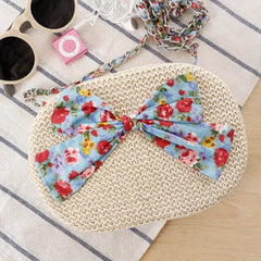 College Floral Bow Straw Bag Messenger Bag Woven Holiday Resort Beach Purse