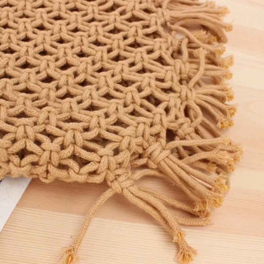 College Cotton Rope Net Bag Woven Bag Retro Portable Straw Beach Bag