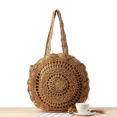 Hollow Round Shoulder Straw Bag Hook Woven Travel Beach Holiday Bag