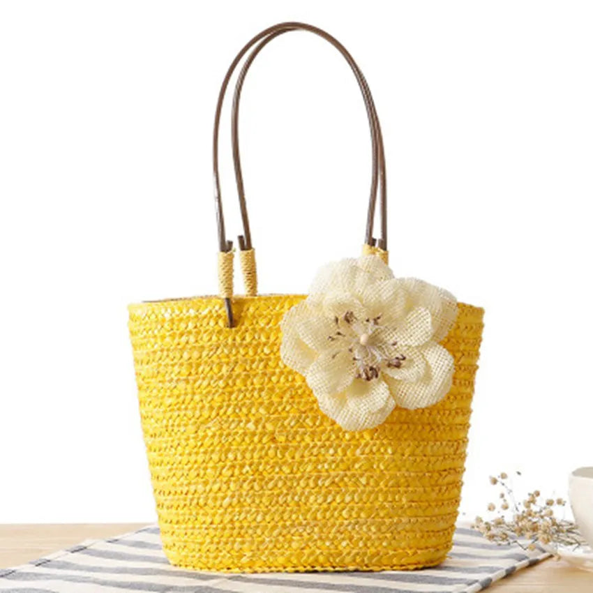 College Wind Delicate Linen Flower Bag Small Hand Bag Woven Travel