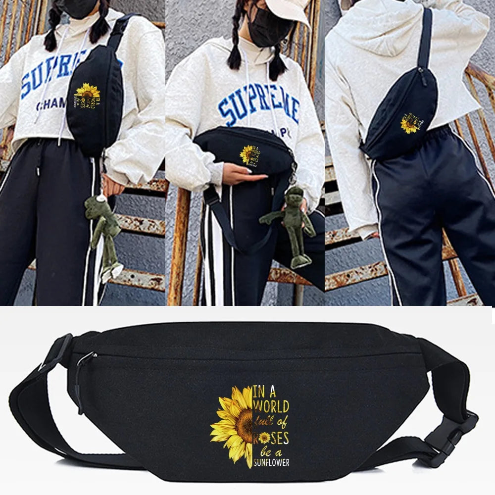 Chrysanthemum Print Waist Bags Men Chest Pack Casual Phone Pouch Women