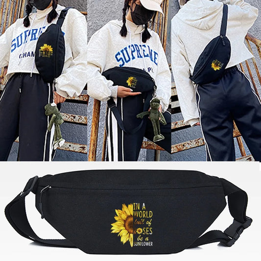 Chrysanthemum Print Waist Bags Men Chest Pack Casual Phone Pouch Women