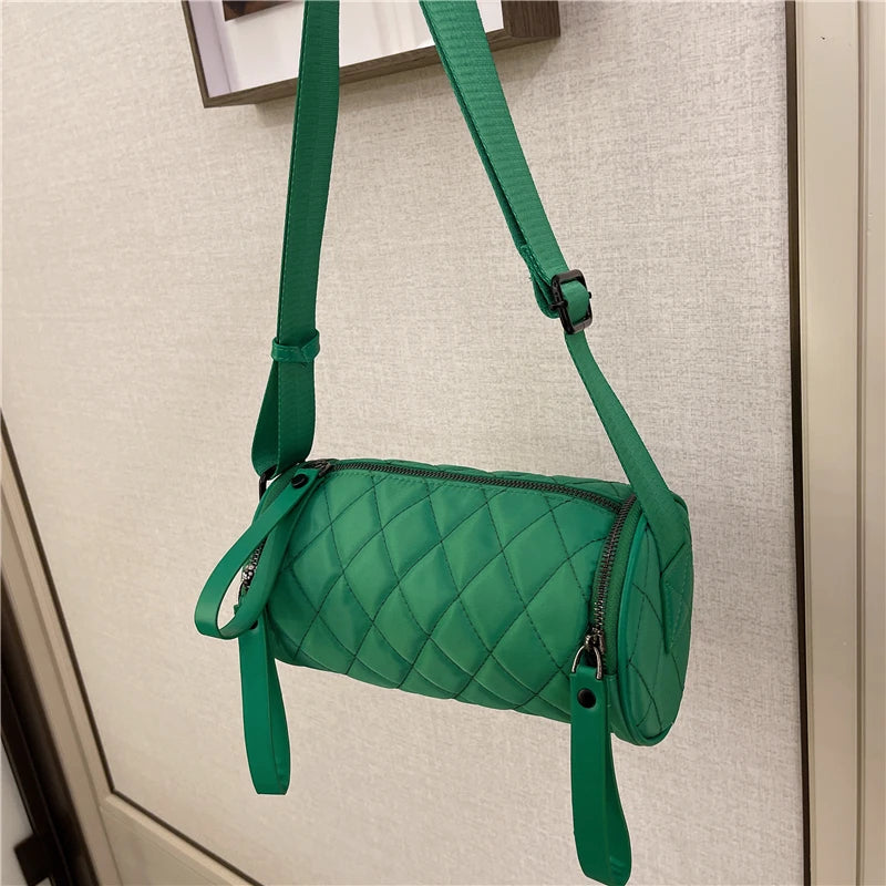 Cylindrical Crossbody Bag Lady Nylon Purse Small Single-Shoulder