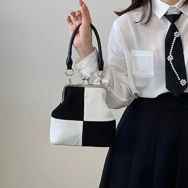 Chessboard Plaid Corduroy Bag Retro Shoulder Messenger Bag