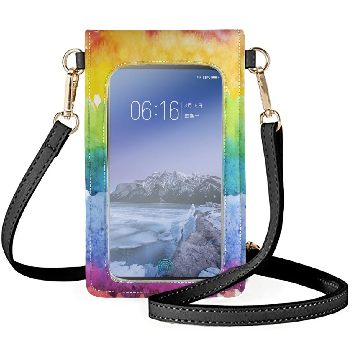 Coloranimal Rainbow Watercolor Painting Leather Waterproof Phone Bag