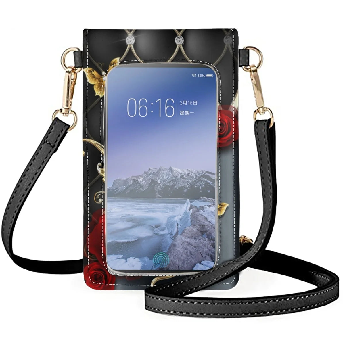 Coloranimal Rose Glass Texture Leather Messenger Bag