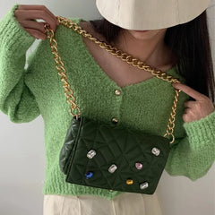 Colored Diamonds Shoulder Bag Chain Handbag Flap Small Tote Ladies Bag
