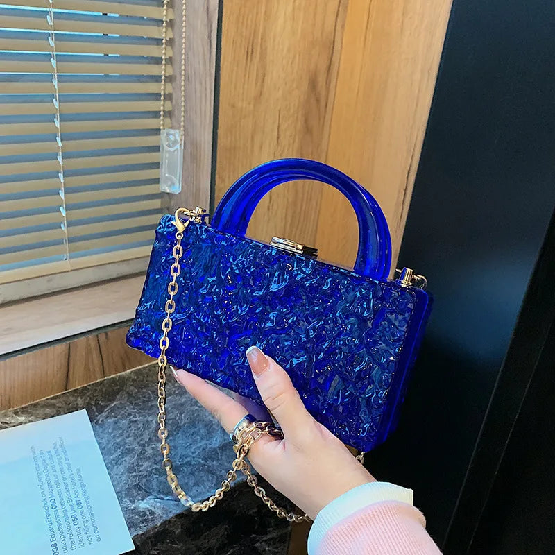 Colorful Acrylic Clutch Bag Glitter Evening Clutch With Chain