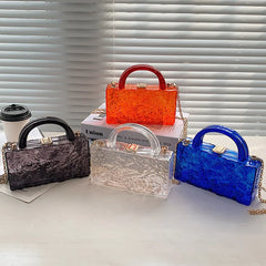 Colorful Acrylic Clutch Bag Glitter Evening Clutch With Chain