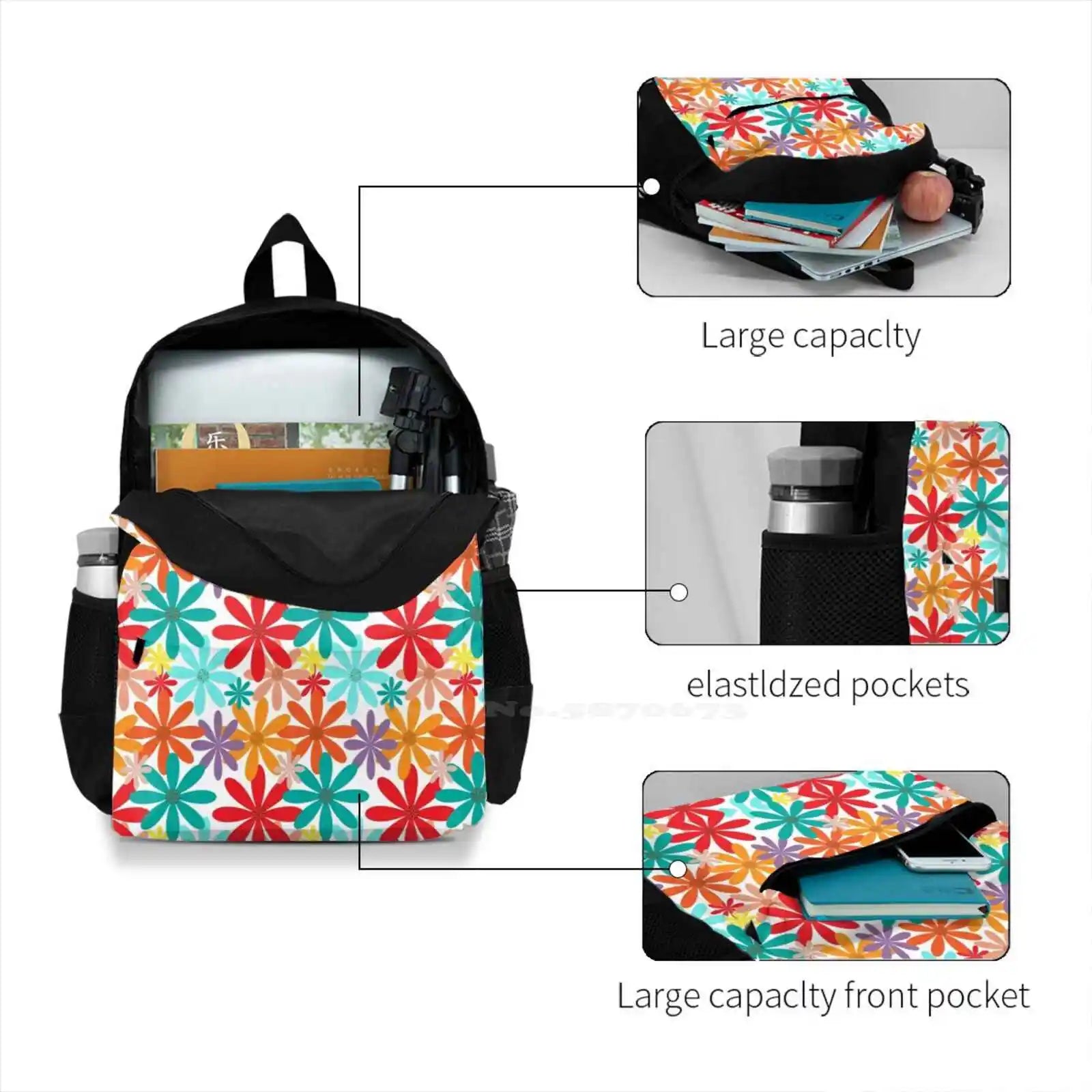 Floral Pattern Backpacks Bag - Colorful Design