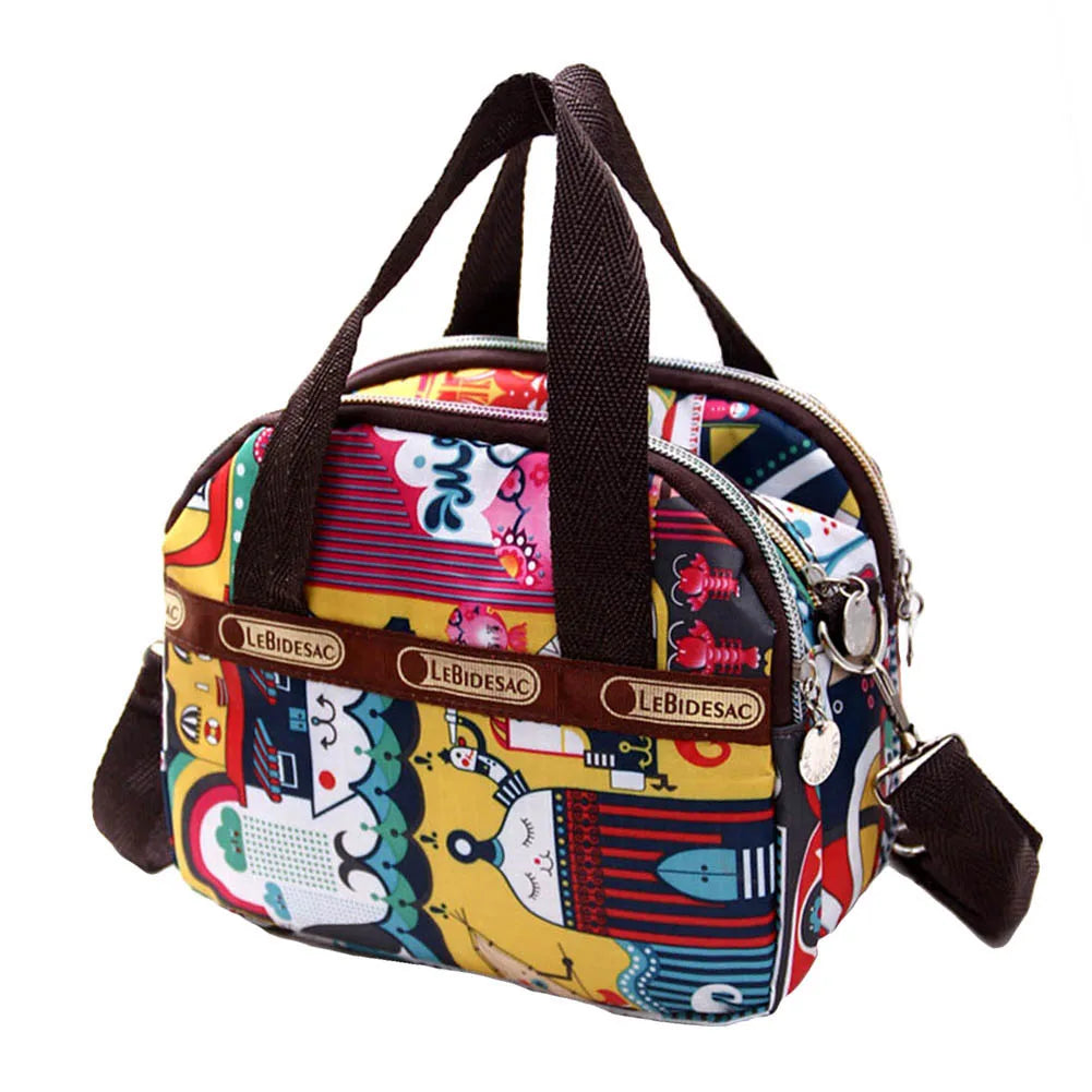 Floral Print Women Pocket Zipper Tote Handbag Nylon Crossbody Bag