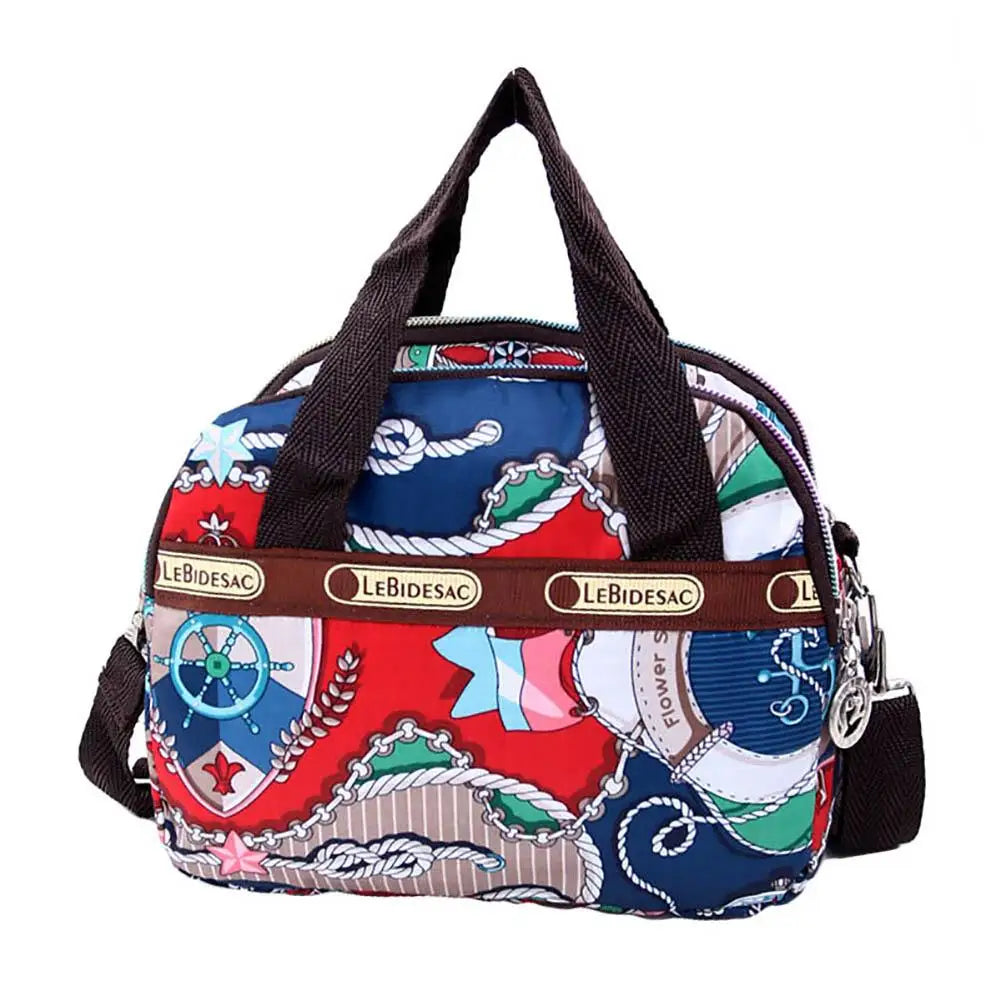 Floral Print Women Pocket Zipper Tote Handbag Nylon Crossbody Bag