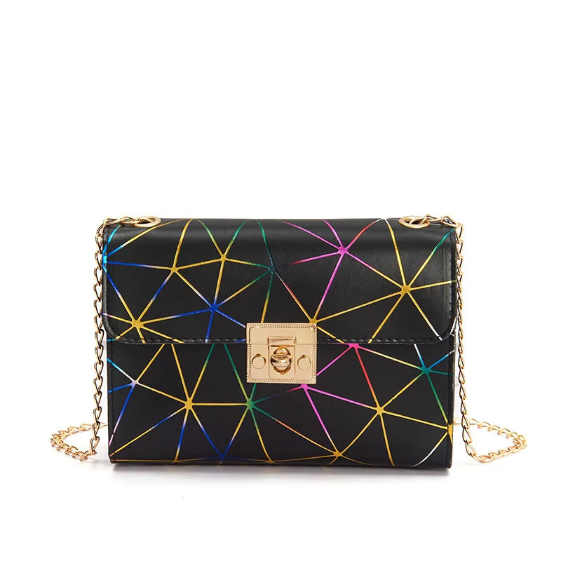 Geometric Small Square Shoulder Crossbody Bag Chain Flap Mobile Phone Purse