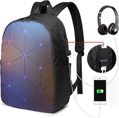 Geometric Square Backpack with USB Port for School Work