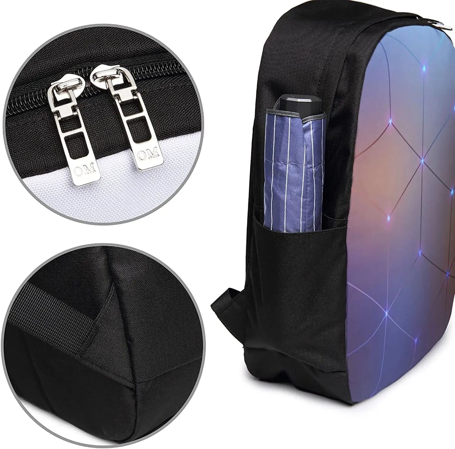 Geometric Square Backpack with USB Port for School Work