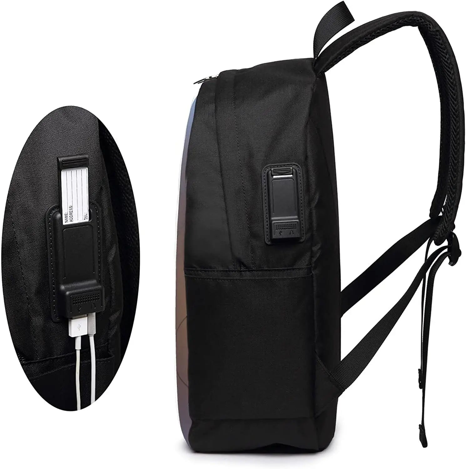 Geometric Square Backpack with USB Port for School Work