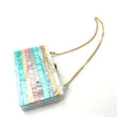 Colorful Striped Acrylic Box Clutches Evening Shoulder Bag