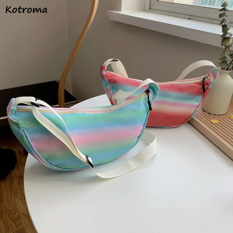 Colorful Striped Shoulder Bags Women Cross Body Bag Leisure Students Handbags