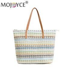 Colorful Stripes Straw Women Shoulder Bag for Summer Beach Shopping