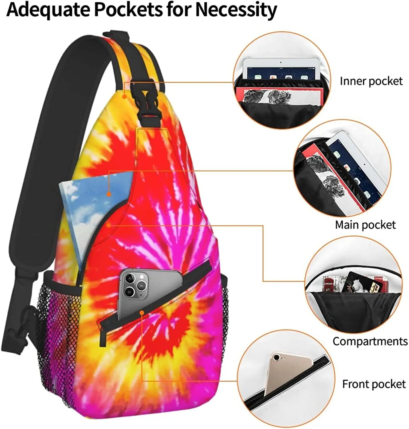 Tie Dye Pattern Sling Bag for Travel Hiking