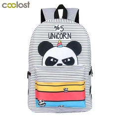 Colorful Unicorn Students Backpack Cartoon Panda Children School Bags Backpack