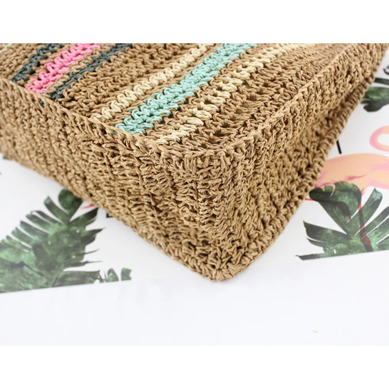 Colorful Paper Rope Straw Bag Shoulder Portable Woven Bag