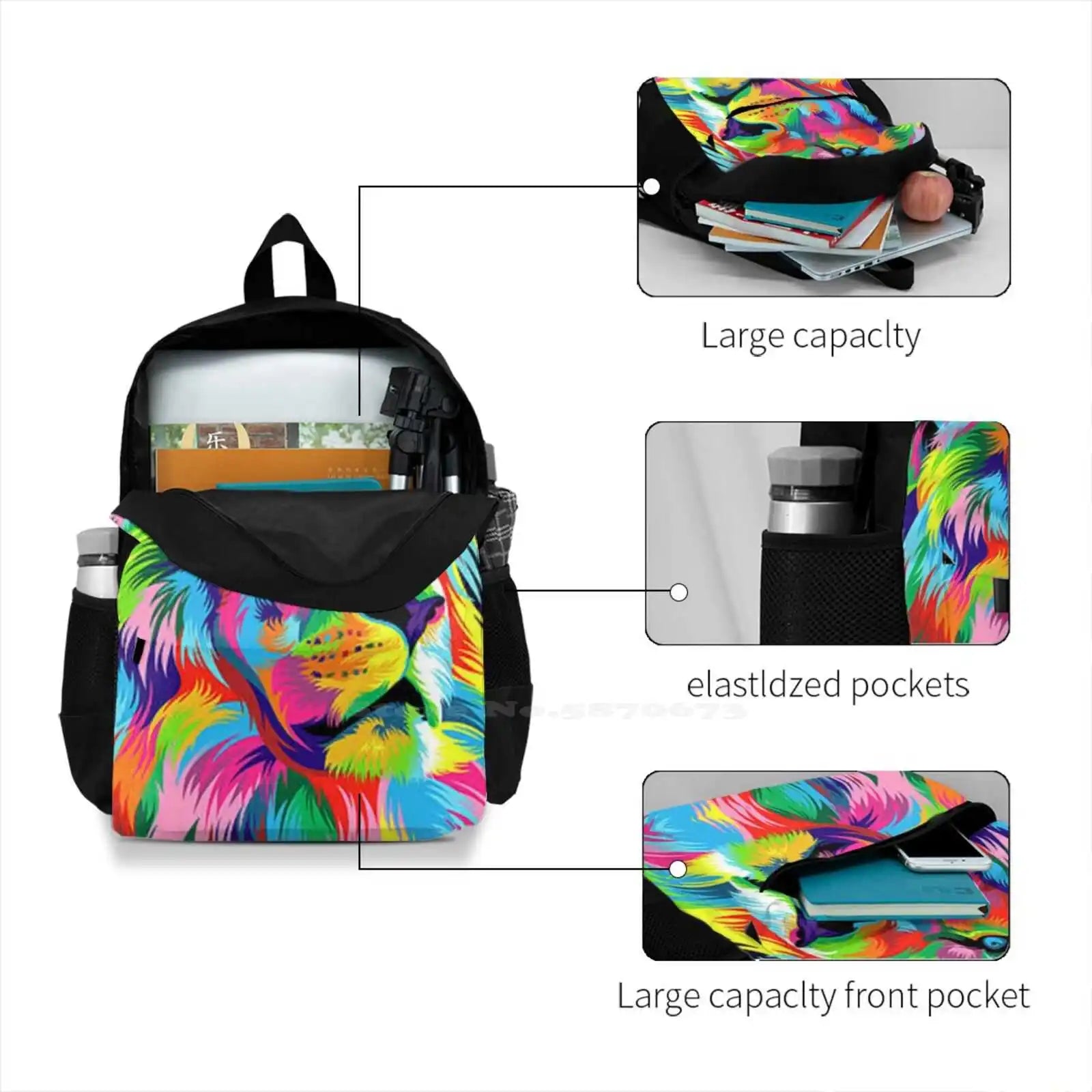 Colourful Lion Backpack Laptop Travel Bag
