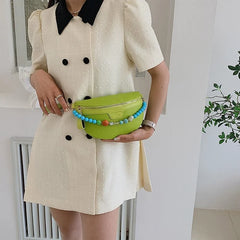 Colorful Beading Chain Waist Bag PU Leather Fanny Pack Female Stylish Waist Pack