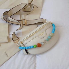 Colorful Beading Chain Waist Bag PU Leather Fanny Pack Female Stylish Waist Pack