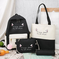 Canvas Backpack Set for Teen Girls Students 4pcs