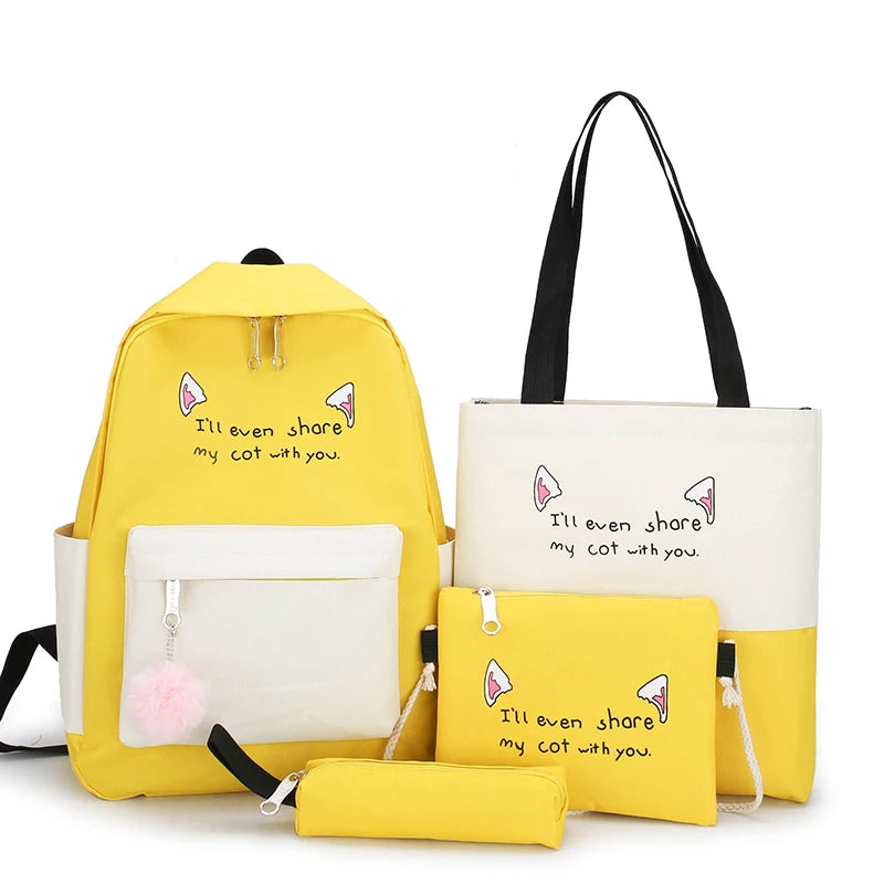 Canvas Backpack Set for Teen Girls Students 4pcs