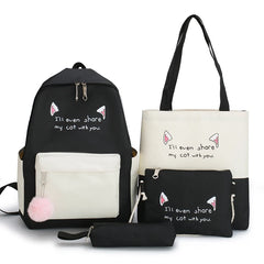 Canvas Backpack Set for Teen Girls Students 4pcs
