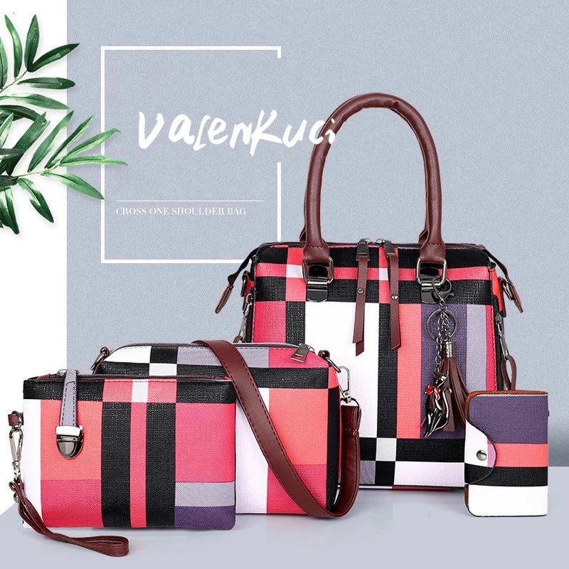 4pcs/set High Women Plaid Tassel Handbags