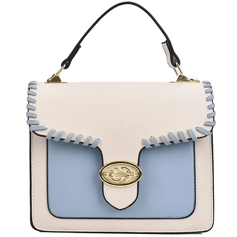 Contrast Square Tote Bag PU Leather Women's Shoulder Messenger Bag