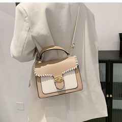 Contrast Square Tote Bag PU Leather Women's Shoulder Messenger Bag