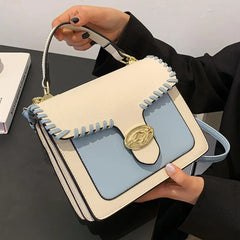 Contrast Square Tote Bag PU Leather Women's Shoulder Messenger Bag