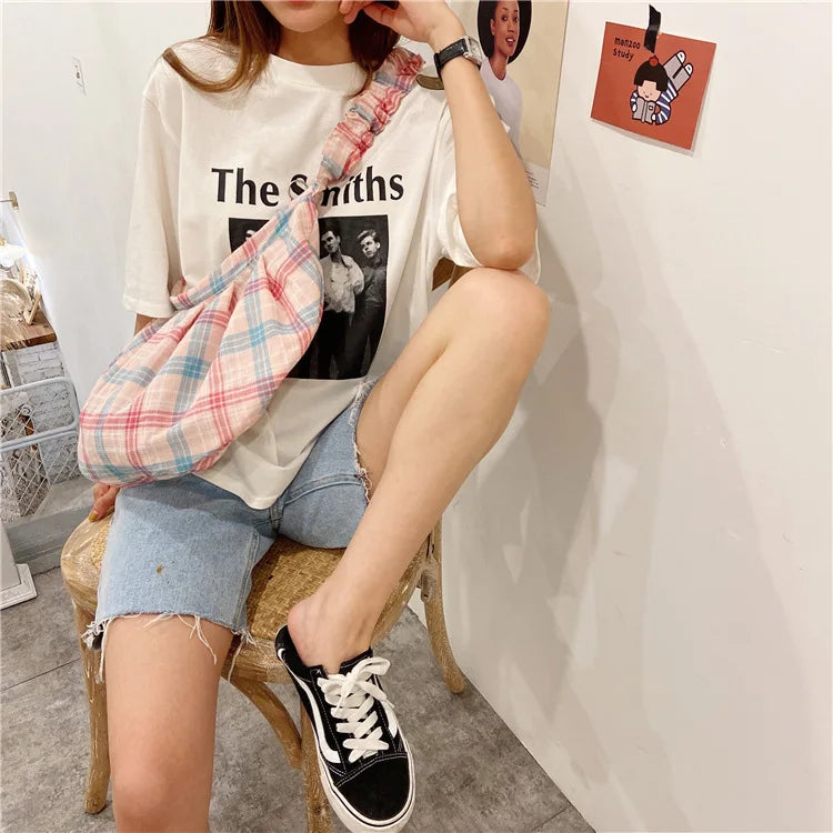 Plaid Hobos Crossbody Bag for Women, Polyester Cotton Handbag