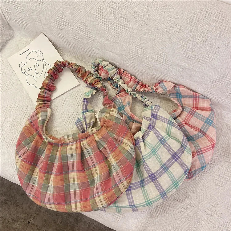 Plaid Hobos Crossbody Bag for Women, Polyester Cotton Handbag
