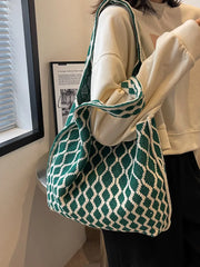 Red Knitting Shoulder Bag Large Capacity Tote Women's Handbag