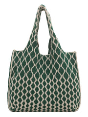 Red Knitting Shoulder Bag Large Capacity Tote Women's Handbag