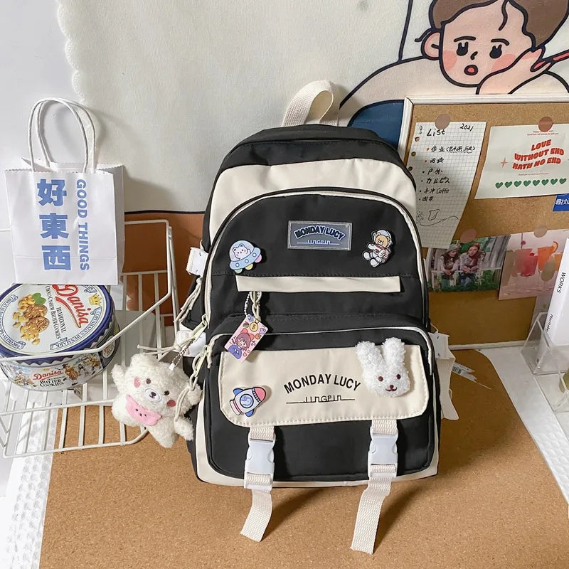Contrast School Bag For Girls Mori Department Joker Backpack