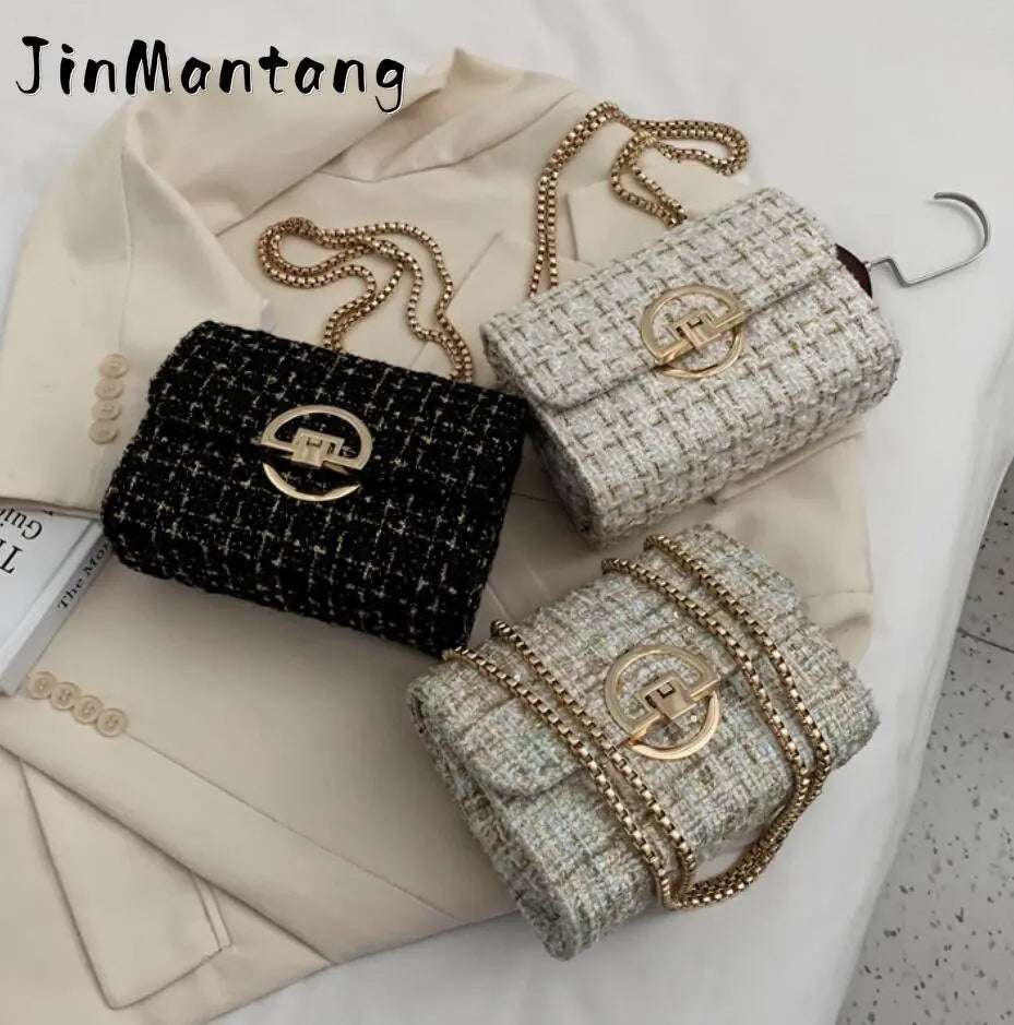 Winter Woolen Women's Chain Shoulder Bag